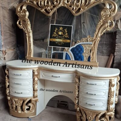 Luxury Royal Gold Carved Dressing Table with Mirror