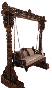 Luxury Royal Hand-Carved Teak Wood Wooden Swing (Jhula) with Pillars | The Wooden Artisans