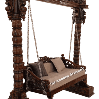 Luxury Royal Hand-Carved Teak Wood Wooden Swing (Jhula) with Pillars | The Wooden Artisans