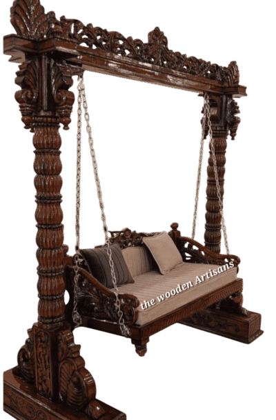 Luxury Royal Hand-Carved Teak Wood Wooden Swing (Jhula) with Pillars | The Wooden Artisans