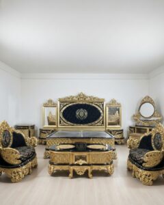 Luxury Royal Gold & Black Carved Bedroom Set – Italian Palace Style