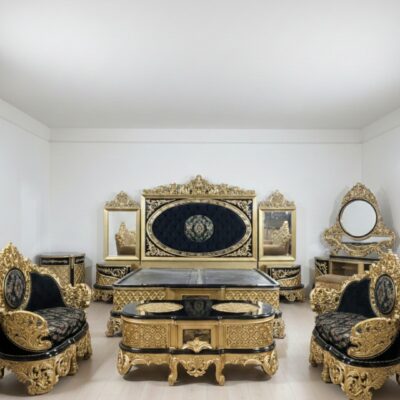 Luxury Royal Gold & Black Carved Bedroom Set – Italian Palace Style